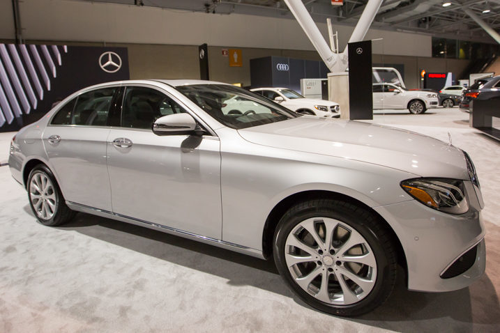 Another luxury sedan from Mercedes-Benz, the 2017 E300 4Matic is shown here in iridium silver metallic paint. As shown, the car boasts a surround sound system, a rearview camera, and parking pilot, along with a host of other features. The model here is priced at $60,995.